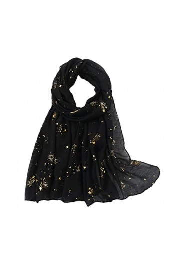 RILOOP Châle en Viscose doré ciel étoilé pour femme, écharpe douce et scintillante, Pashmina, étole, Hijab musulman, Snood