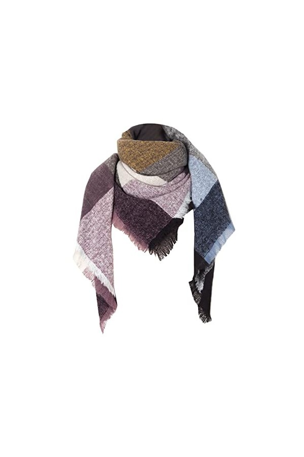 SATUSA Écharpe en cachemire pour femme, grande étole en laine à carreaux, grand châle élégant, écharpe dhiver légère, Pashmi