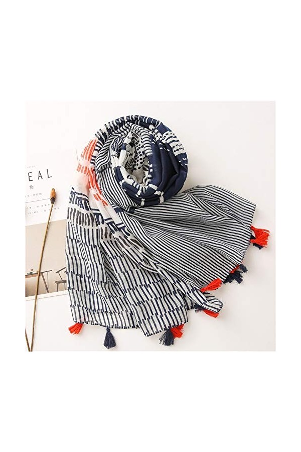 NXYJD Femmes Mode Rayé Ligne Patchwork Viscose Châle Écharpe Lady Imprimer Doux Pashmina Étole Wrap Bandana