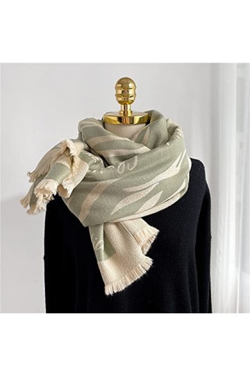 RFEGEF Femme Écharpe Pashmina,Dames Écharpes Et Châles Mode Vert Lettres De Couture Jacquard Réversible Longues Et Douces Éch