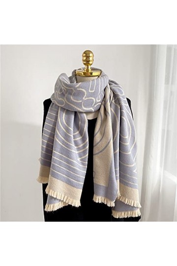 RFEGEF Femme Écharpe Pashmina,Dames Écharpes Et Châles Mode Bleu Lignes Géométriques Jacquard Réversibles Longues Et Douces É
