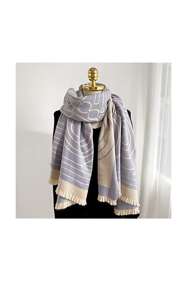 RFEGEF Femme Écharpe Pashmina,Dames Écharpes Et Châles Mode Bleu Lignes Géométriques Jacquard Réversibles Longues Et Douces É