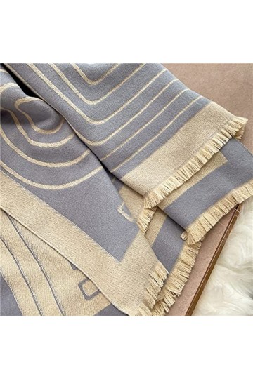 RFEGEF Femme Écharpe Pashmina,Dames Écharpes Et Châles Mode Bleu Lignes Géométriques Jacquard Réversibles Longues Et Douces É