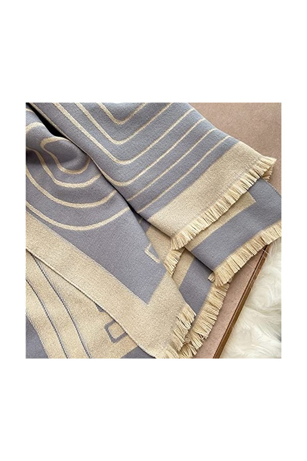 RFEGEF Femme Écharpe Pashmina,Dames Écharpes Et Châles Mode Bleu Lignes Géométriques Jacquard Réversibles Longues Et Douces É