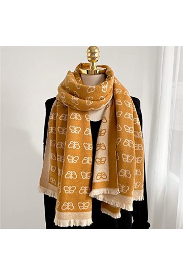 RFEGEF Femme Écharpe Pashmina,Dames Écharpes Et Châles Mode Curcuma Motif Papillon Jacquard Réversible Longues Et Douces Écha