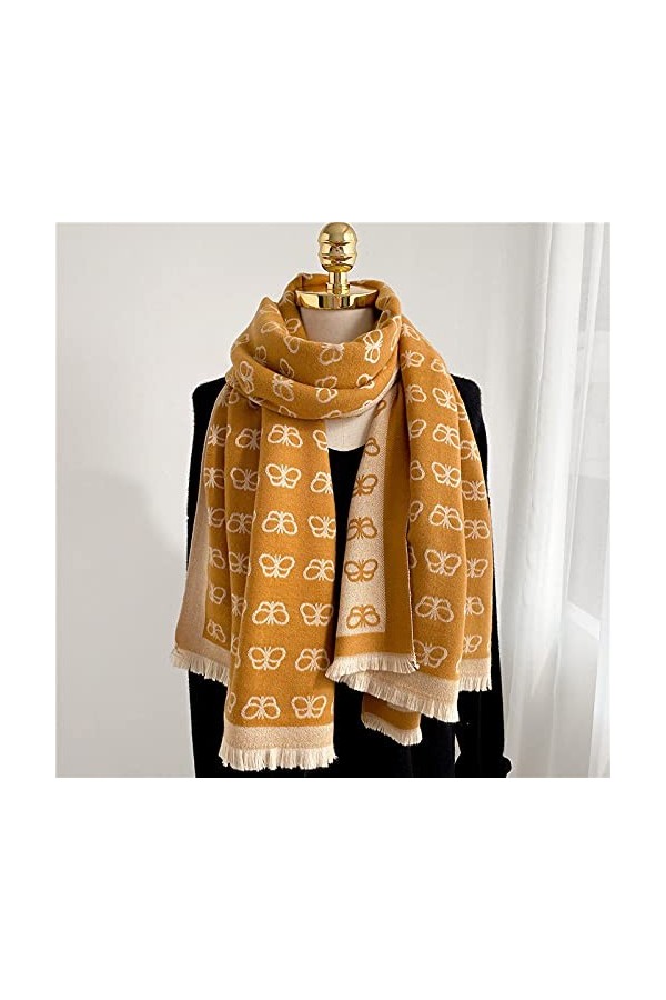 RFEGEF Femme Écharpe Pashmina,Dames Écharpes Et Châles Mode Curcuma Motif Papillon Jacquard Réversible Longues Et Douces Écha