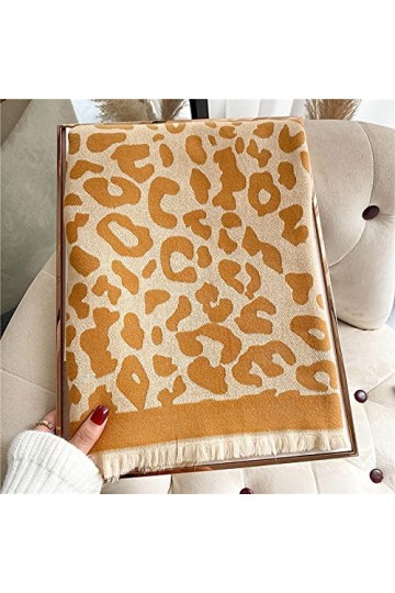 RFEGEF Femme Écharpe Pashmina,Écharpes Et Châles pour Dames Mode Classique Jaune Jacquard Léopard Gland Réversible Longs Et D