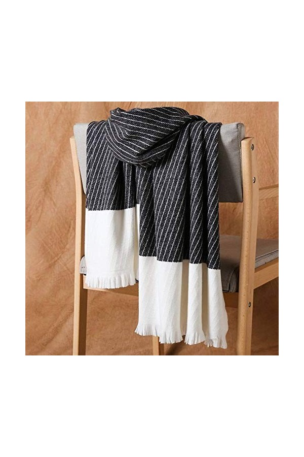 RFEGEF Femme Écharpe Pashmina,Dames Écharpes Et Châles Noir Rétro Mode Couture Rayures De Couleur Cachemire Gland Long Doux É