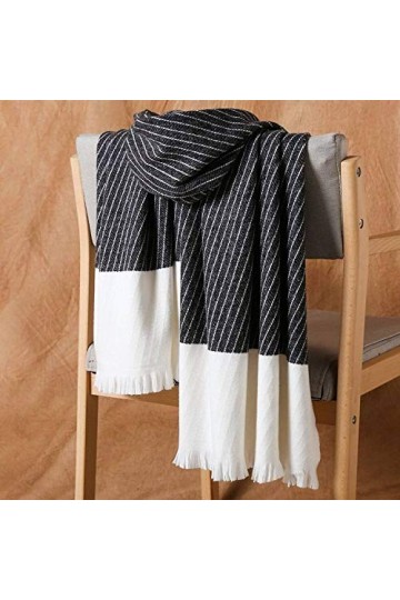 RFEGEF Femme Écharpe Pashmina,Dames Écharpes Et Châles Noir Rétro Mode Couture Rayures De Couleur Cachemire Gland Long Doux É