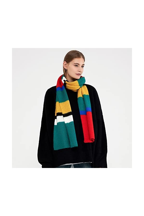 TOBILE Écharpe Femmes Classiques Écharpe Irisée Tricotée Hivernale-Rainbow,195 * 25 Cm