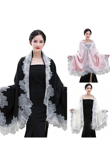 MYhose Femmes Écharpe Femmes Pashmina Grande Écharpe Vintage Châle Wrap Cils Floral Dentelle Cape De Mariage Blanc