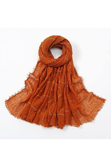 LuisFranklin Foulard Echarpe Femme Soie Cheveux Couleur Unie Paillettes Coton Bandana Écharpe Dames Rides Paillettes Turban P