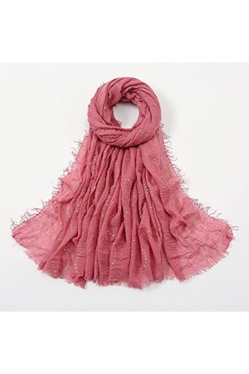 LuisFranklin Foulard Femme Echarpe Soie Cheveux Couleur Unie Paillettes Coton Bandana Écharpe Dames Rides Paillettes Turban P