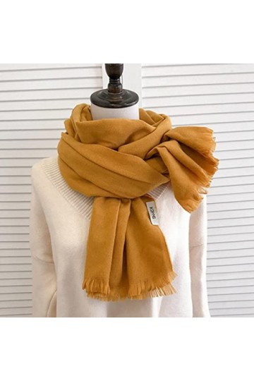 Secuos Nouvelle Dame Écharpe Laine Tricoté Écharpe Hiver Chaud Doux Double Face Coton Écharpes pour Femmes Hommes Darkyellow