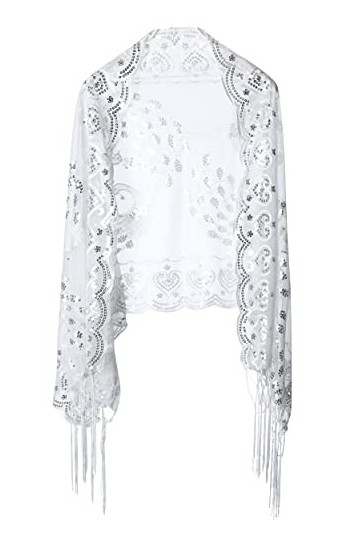 BABEYOND Châle à Paillettes des années 1920 Pashmina, Blanc, Taille Unique Femme
