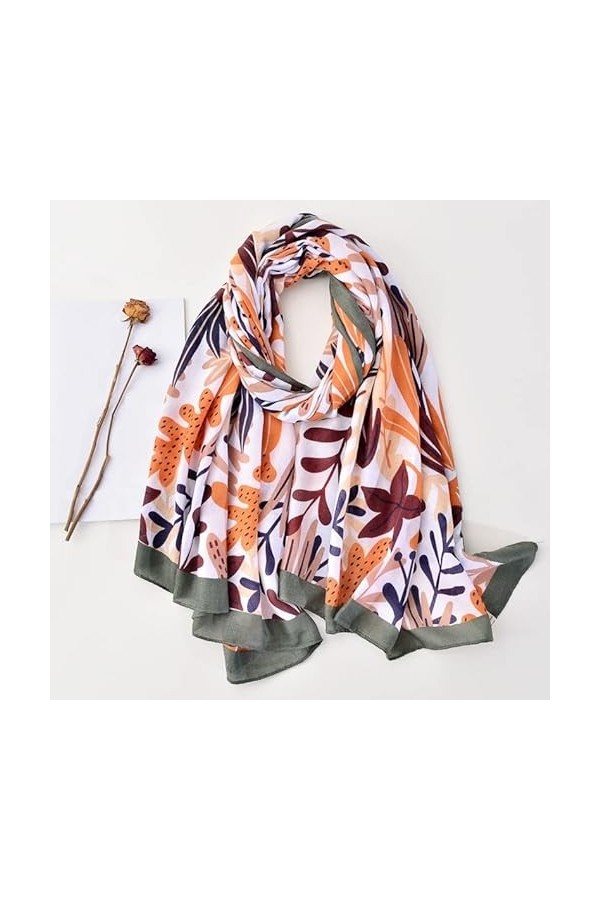 BREWIX Femmes Automne Hijab, Wraps Pashmina Bufandas Feuilles Floral Viscose Écharpe Dame Imprimer Doux Châles Foulards Foula