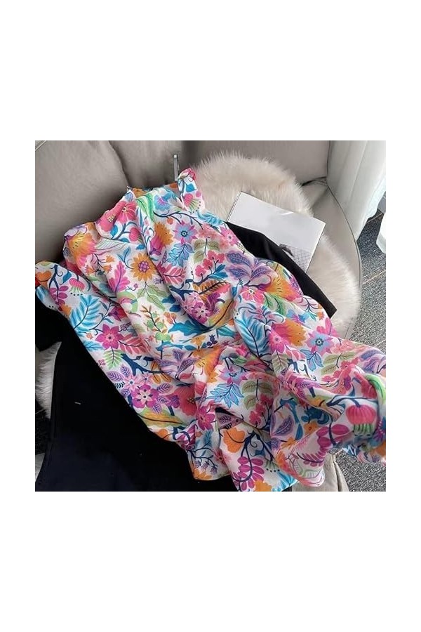 BREWIX Mode Belle Floral Wraps Foulard en Soie Musulmane, Mesdames Doux Pashmina Hijabs Gland Viscose Châle Écharpe Foulards 