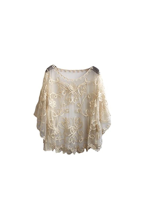 Youllyuu Cape vintage à paillettes et perles - Style années 1920, Dessus noir., taille unique