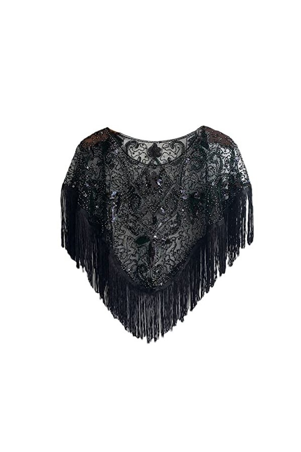 Youllyuu Châle de soirée années 1920 avec perles et franges, Rouge, taille unique