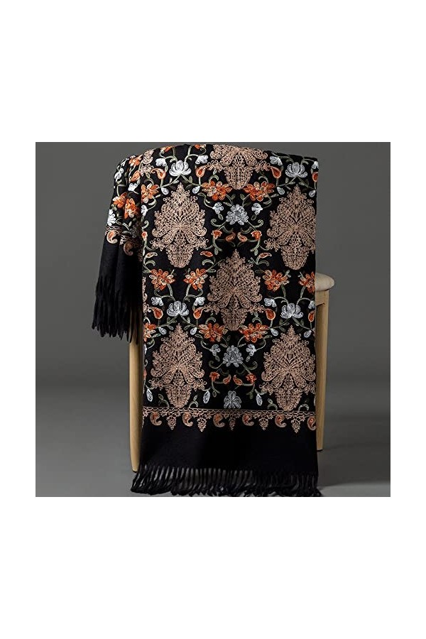 Femme Écharpe Pashmina,Dames Écharpes Et Châles Noir Rétro Style Ethnique Glands De Broderie Longues Écharpes dhiver Douces 