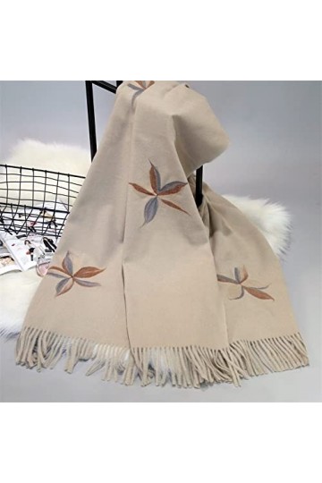 RFEGEF Femme Écharpe Pashmina,Dames Écharpes Et Châles Kaki Rétro Mode Fleur Imprimé Gland Réversible Long Doux Écharpes dhi