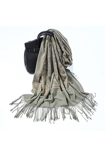 RFEGEF Femme Écharpe Pashmina,Dames Écharpes Et Châles Vert Rétro Style Ethnique Broderie Gland Long Doux Hiver Écharpes Gran
