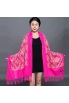 RFEGEF Femme Écharpe Pashmina,Écharpes Et Châles pour Dames Rose Rouge Style Ethnique Rétro Riche Peony Glands De Broderie Lo
