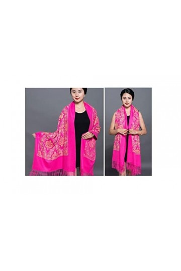 RFEGEF Femme Écharpe Pashmina,Écharpes Et Châles pour Dames Rose Rouge Style Ethnique Rétro Riche Peony Glands De Broderie Lo