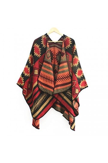 DDsunny Châle Womens Imprimer Poncho Cape Couverture Châle Écharpe Châle Avant Ouvert Hiver Pashmina Ethniques Female-Orange 
