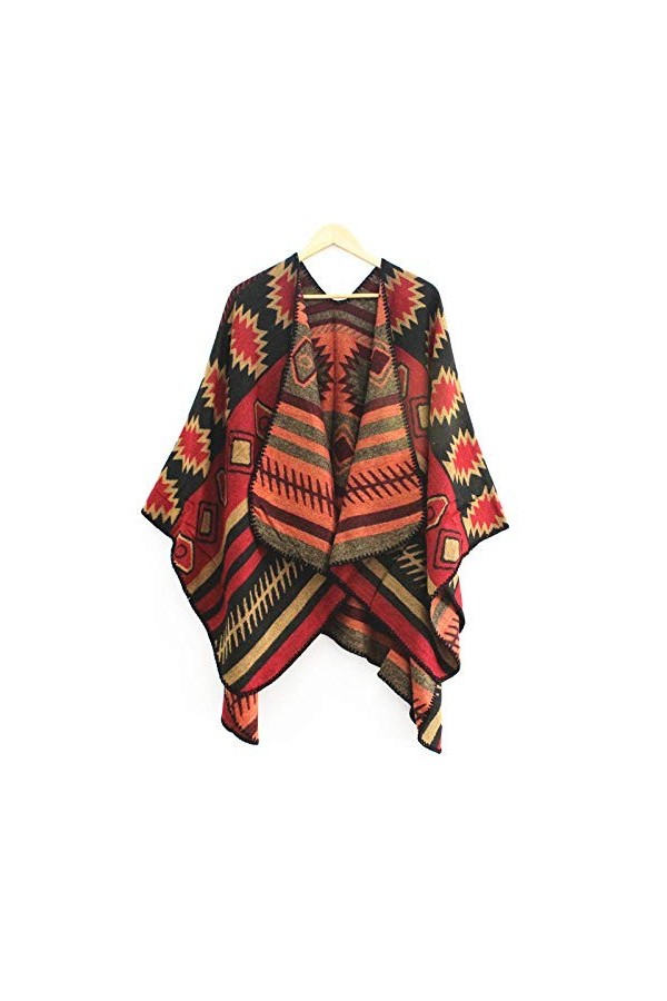 DDsunny Châle Womens Imprimer Poncho Cape Couverture Châle Écharpe Châle Avant Ouvert Hiver Pashmina Ethniques Female-Orange 