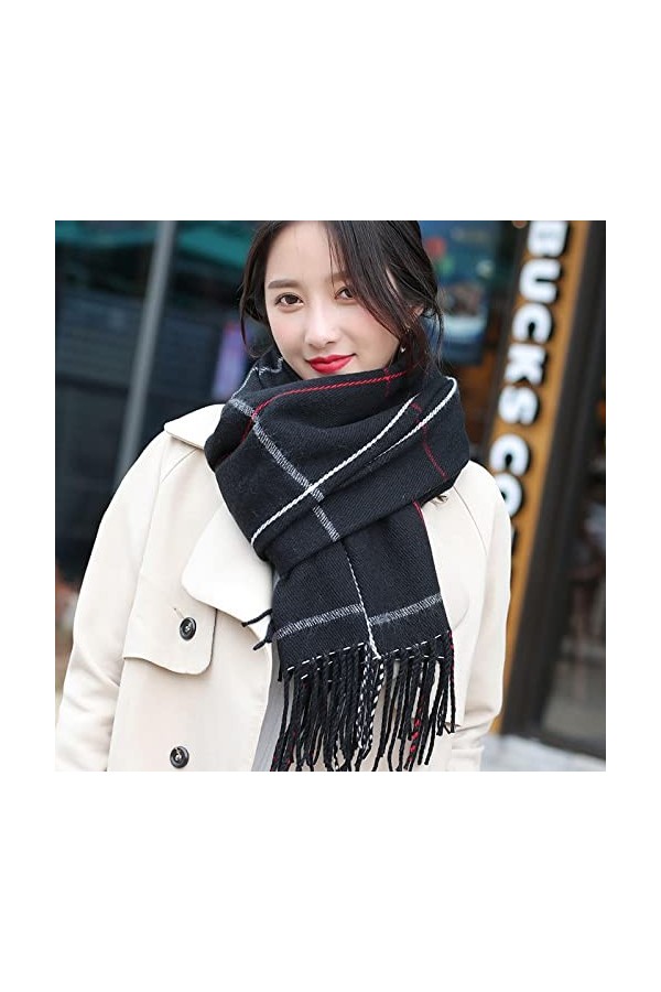 Secuos Nouvelle Écharpe À Glands comme Pashmina Hijabs Foulards Wraps Femmes Plaidimitation Cachemire Doux Épaissir Treillis 