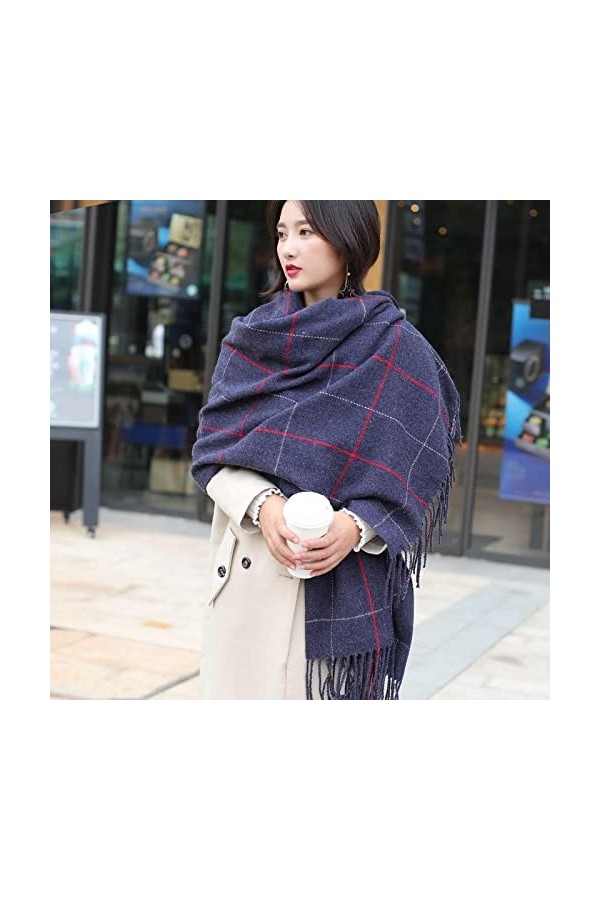 Secuos Nouvelle Écharpe À Glands comme Pashmina Hijabs Foulards Wraps Femmes Plaidimitation Cachemire Doux Épaissir Treillis 