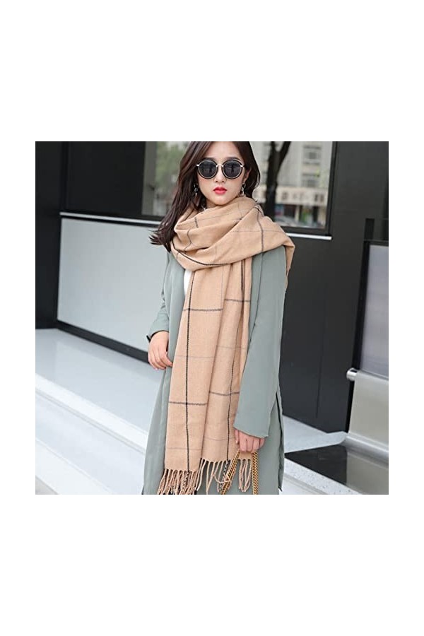 Secuos Écharpe À Glands comme Pashmina Hijabs Écharpes Wraps Femmes Plaidimitation Cachemire Doux Épaissir Treillis Long Châl