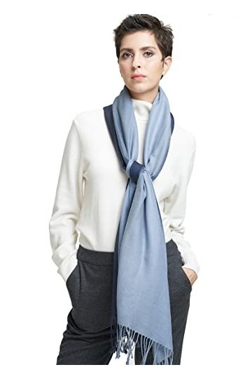 SEECOSY Châle et écharpe 100 % pure laine – Grande écharpe douce et chaude réversible double face, gris ardoise