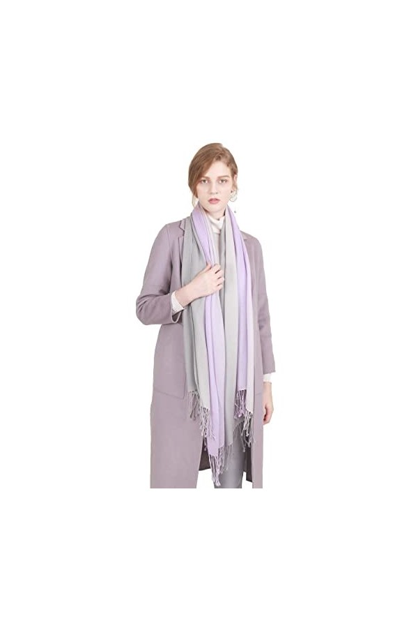 SEECOSY Châle et écharpe 100 % pure laine – Grande écharpe douce et chaude réversible double face, gris ardoise