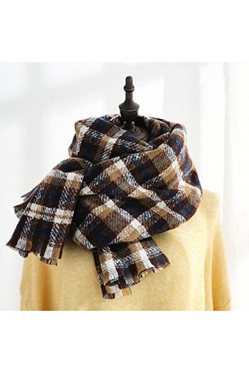 Foulard Echarpe Scarf Scarves Écharpe À Carreaux Femmes Nouveau Style Japonais Et Coréen Doux Imitation Écharpe&nbsp;&nbsp;&nbsp;Femmes Chau