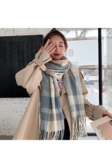 Bysonglezai Foulard Femme Echarpe Homme Châle Cachemire Femmes Écharpe Hiver Doux Style Preppy Écharpe À Franges Onesize Bleu