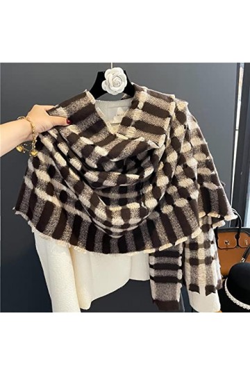 Bysonglezai Châle d’Hiver Femmes Echarpe Plaid Creux Warm Wraps Femelle Couverture Épaisse Neckerchief WYD49-1