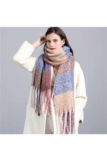 Bysonglezai Écharpe épaisse Populaire Femmes Hiver Imprimé Chaud Arc-en-Ciel de Style Britannique Châle avec Pompon WT77-15