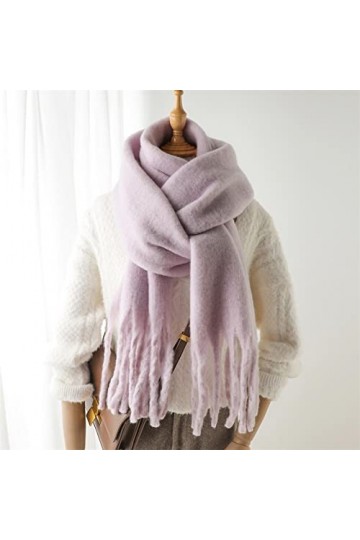 Bysonglezai Echarpe épaissechaude d’Hiver pour Femme Châle Simple Solide et enveloppements Foulard avec étoles à Glands WT77-