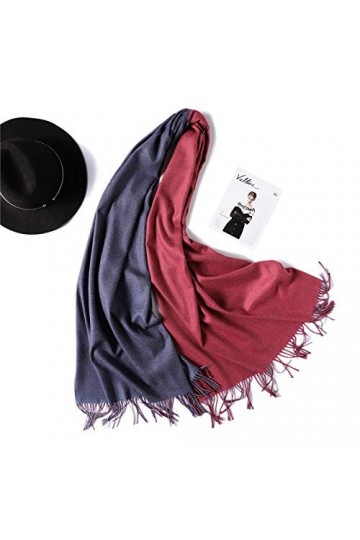 Bysonglezai Solide Foulard Double Face pour Femme Couverture Chaude d’Hiver Foulard Étoles avec Pompon WJ24-3