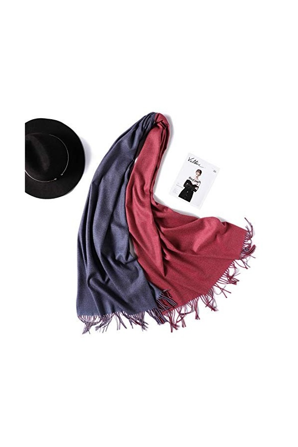 Bysonglezai Solide Foulard Double Face pour Femme Couverture Chaude d’Hiver Foulard Étoles avec Pompon WJ24-3