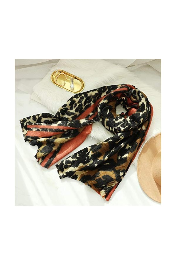 Bysonglezai Echarpe pour Femmes Léopard Hijabchaud Winter Lady Châles et enveloppes Couverture épaisse 3