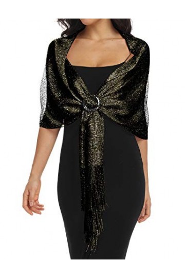 Rheane Châles et écharpes métalliques étincelants avec boucle pour robe de soirée, fête de mariage, Z. Bleu marine/bleu marin
