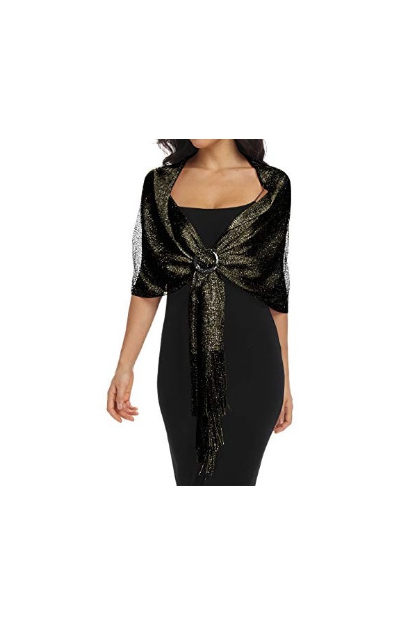 Rheane Châles et écharpes métalliques étincelants avec boucle pour robe de soirée, fête de mariage, Z. Bleu marine/bleu marin