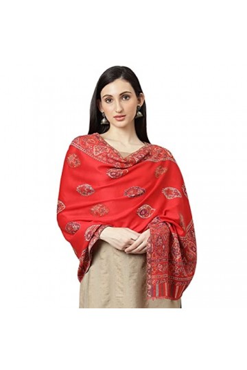 Kani Grande écharpe tissée en fausse laine pashmina pour femme, Rouge,