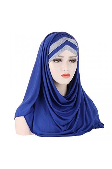 hijab pour femme Paillettes une pièce femmes musulmanes longue écharpe tirer sur prêt à casquette instantanée couvre-chef env