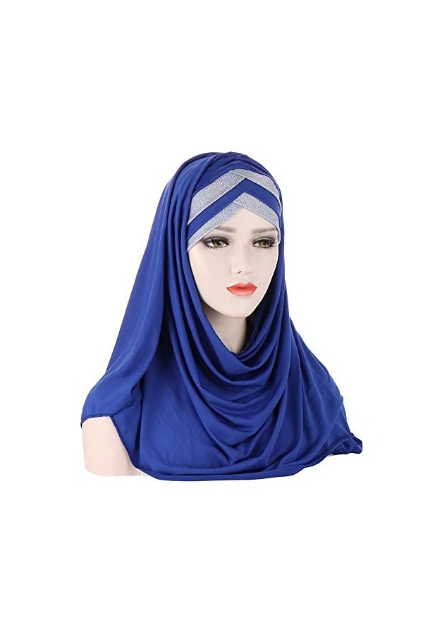 hijab pour femme Paillettes une pièce femmes musulmanes longue écharpe tirer sur prêt à casquette instantanée couvre-chef env