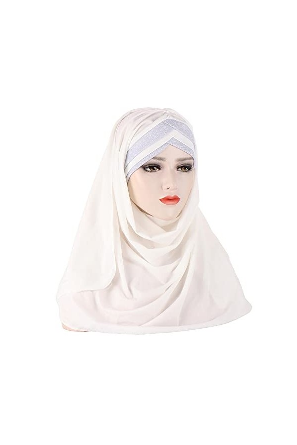 hijab pour femme Paillettes une pièce femmes musulmanes longue écharpe tirer sur prêt à casquette instantanée couvre-chef env