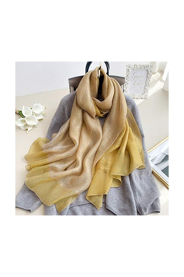 GCC Soie Echarpe Femme Longue Mince à la Mode,Pashminas Réversible Sauvage Confortable Automne Et Hiver écharpe Sauvage De Co